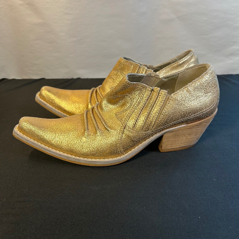 Penny loves Kenny Horse N Buggy Gold Metallic Leather Western Ankle Boots 8.5M - Picture 3 of 8